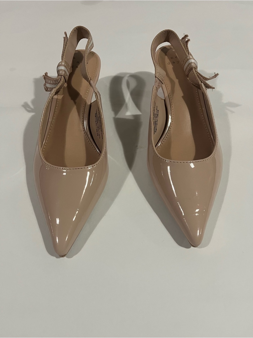 A New Day brand Nude Patent Pointed Slingback Flats with Bow
